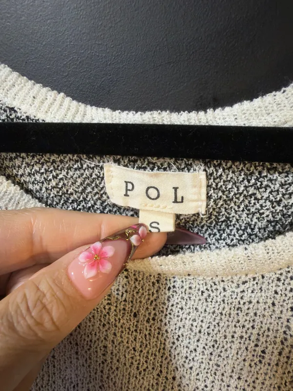 POL Cream Distressed Knit Pullover with Orange & Black Sleeve Stripes - Image 4