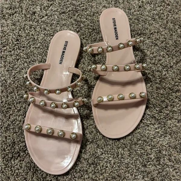 Steve Madden Pink & Pearl Strappy Slip on Sandals - Image 7