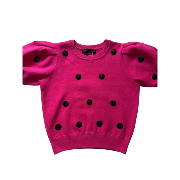 English Factory Hot Pink Sequin Polka Dot Puff Sleeve Sweater S - Image 6