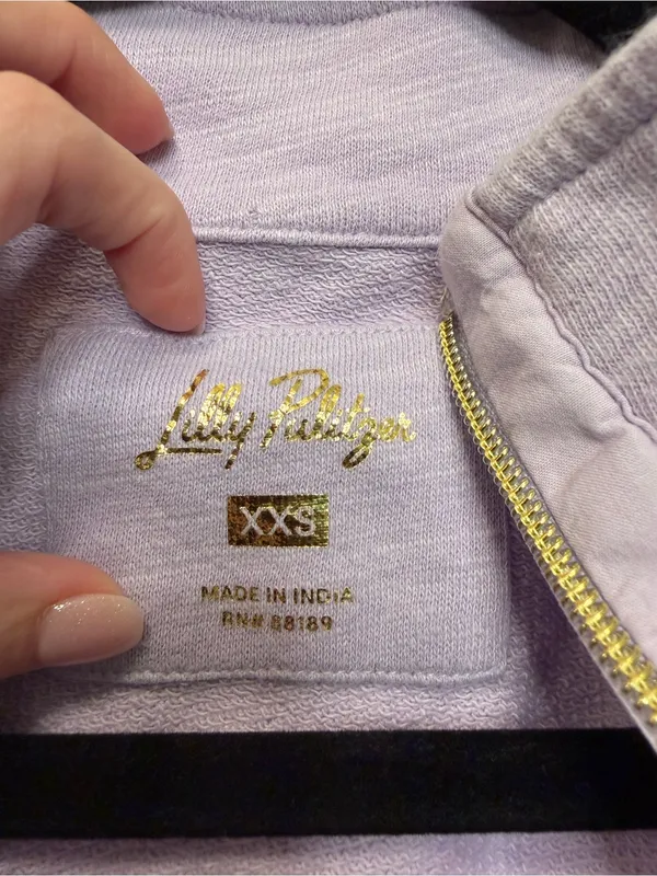 Lilly Pulitzer Lavender Half Zip Pullover Sweatshirt Gold Zipper Cotton Size XXS - Image 2