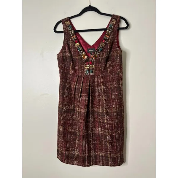 Laundry by Shelli Segal Plaid‎ Tweed Dress 8 Retro Academia Twee Preppy Office - Image 2