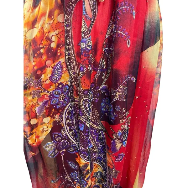 Bohemian Cafe Womens Boho Maxi Dress Paisley Floral Patchwork Beaded Neck M - Image 6