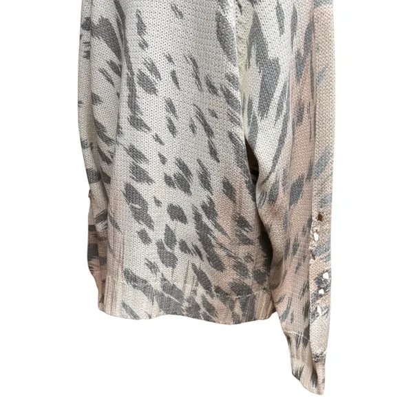 Umgee Distressed Sweater Cream Gray Tan Pink Medium - Image 7