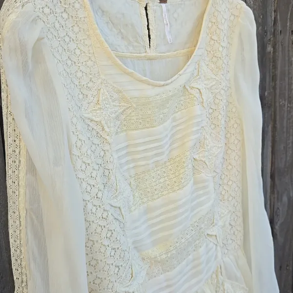 Free People Cream Lace Dress, long sleeve Size S - Image 5