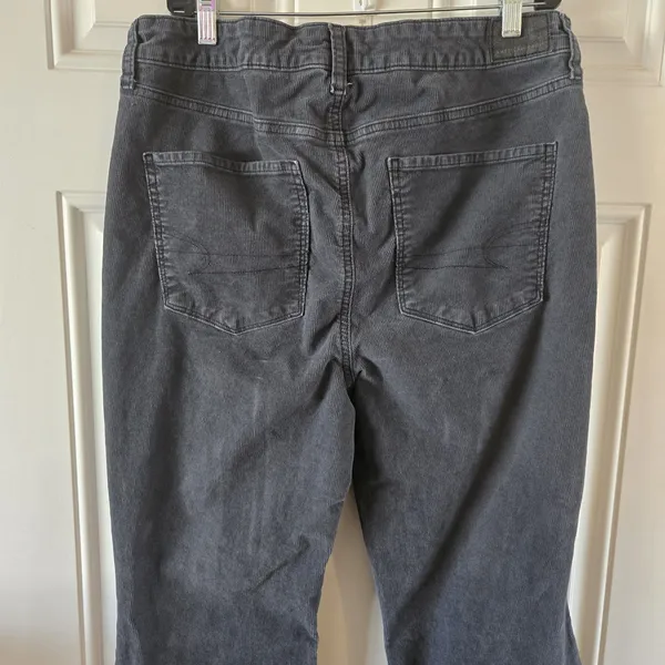 American Eagle Corduroy Flare Pants Gray Stretch Button Fly Women’s 14 Short Y2K - Image 6