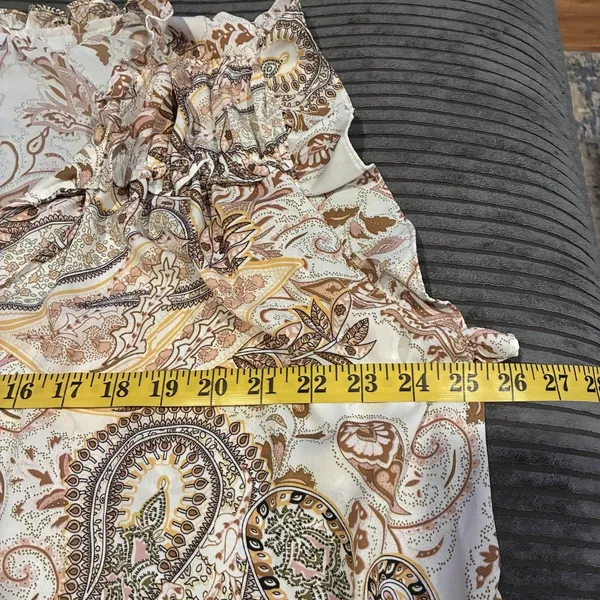 CAROLINA BELLE MONTREAL Womens 2X Paisley Career Sleeveless Ruffles Beige Top - Image 4