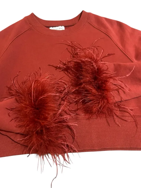 Noli The Nola Shop burgundy crewneck feather cuffs size Large - Image 5