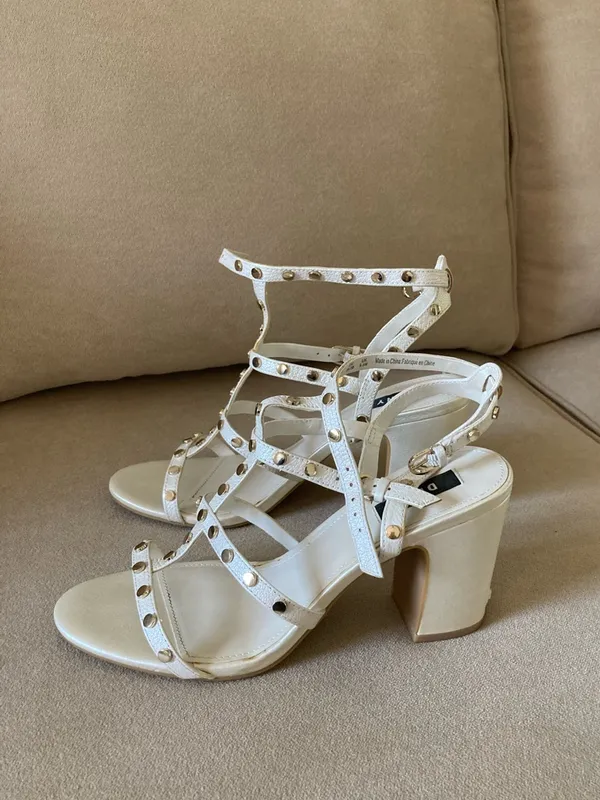 DKNY Ivory Strappy Studded Block Heel Sandals - Image 2