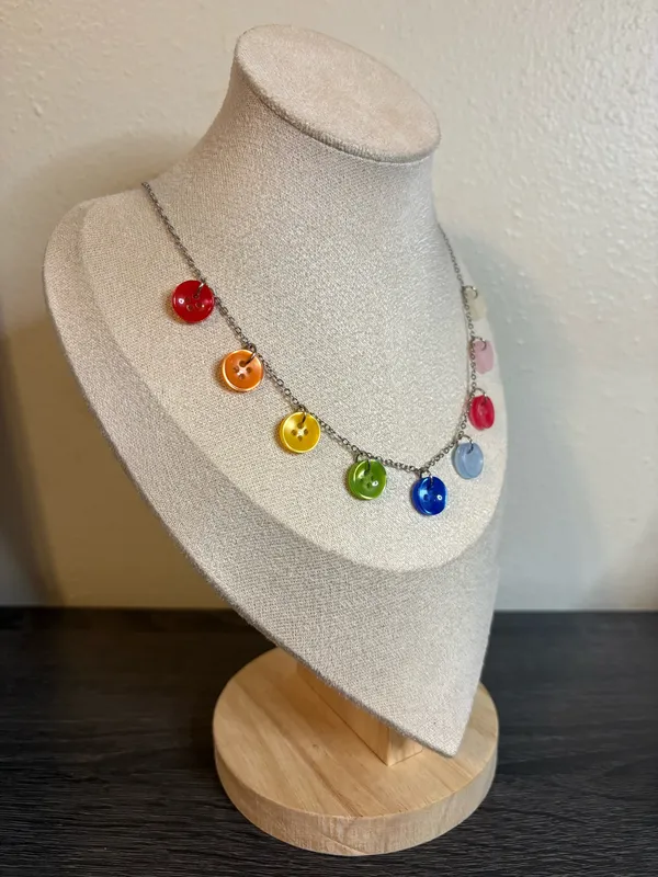 Handmade Colorful Button Necklace | Waterproof & Tarnish Resistant - Image 3