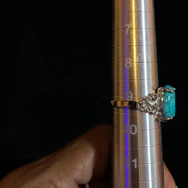 Large Oval Blue Faux Turquoise Cocktail Ring, Size 9.25 - Image 5