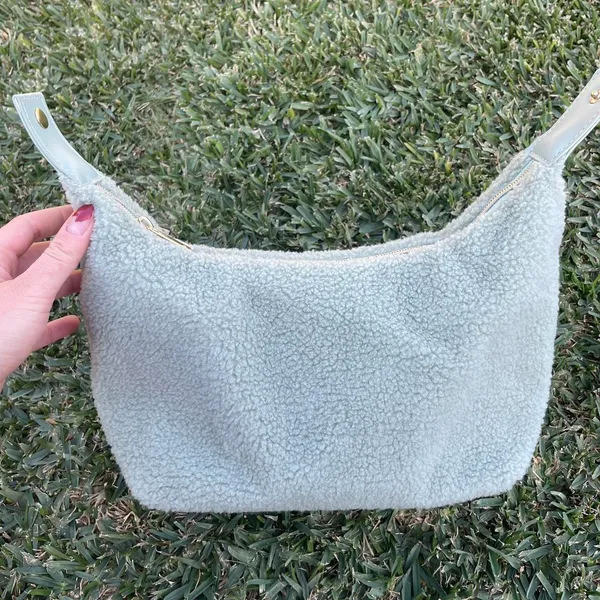 Free People NEW Matcha Green fuzzy Teddy cosmetic makeup bag - Image 4