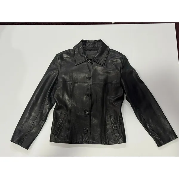Black Genuine Leather Fitted Jacket Avanti Women’s L Button Front - Image 7