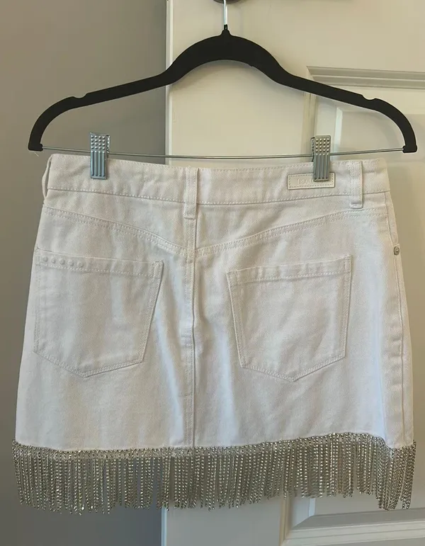 BlankNYC rhinestone denim skirt fringe white - Image 2