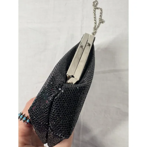 La Regale Black Sequin Evening Bag‎ Silver Kiss Lock Clasp Chain Strap Vintage - Image 3