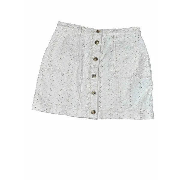 Anthropologie‎ MinkPink Saskia Eyelet Cotton Mini Skirt Size XL Cream - Image 3