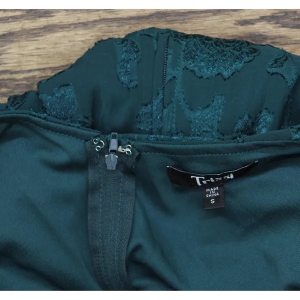 NWT Trixxi Tie-Waist Ruffled Jacquard Dress Belted 26EB4278FI Hunter Green S - Image 8