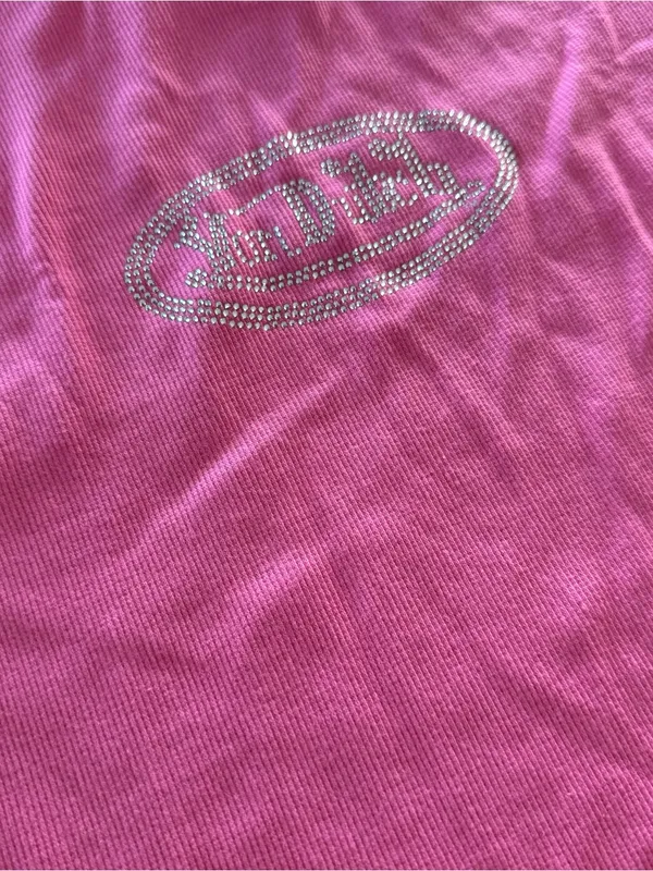Von Dutch Hot Pink Rhinestone Logo Ribbed Tank size X-Large - Image 4