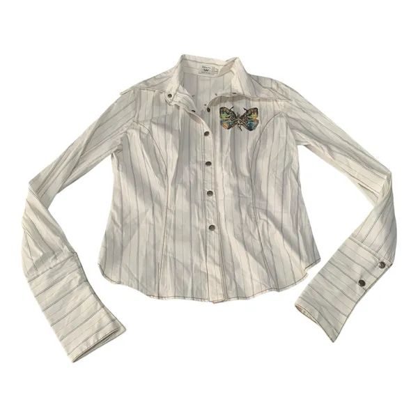 Jessie USA size large Striped Shirt with Butterfly Detail 90s y2k whimsigoth rod - Image 2