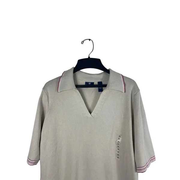 Vintage 2001 GAP Polo Tennis Knit Sweater XL Beige Short Sleeve Preppy Y2K NWT - Image 3