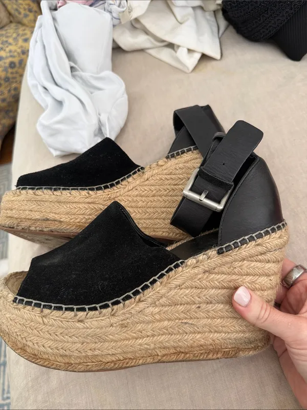 Marc Fisher Black Espadrille Wedge Sandals with Ankle Cuff - Image 4