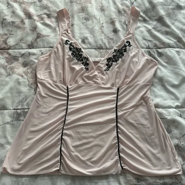 California Dynasty pink embroidered babydoll pajama top, size M boho loungewear - Image 14