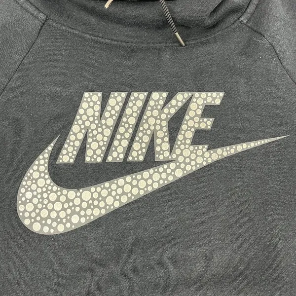 Nike Black Rally Funnel Neck Metallic Bubble Graphic Pullover Hoodie Sweatshirt - Image 4