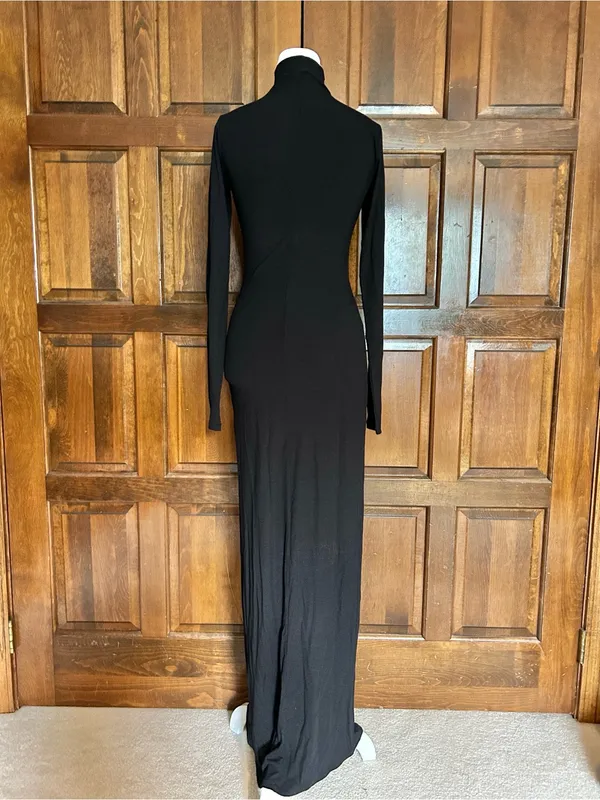 Spanx SKIMS NWT Soft Lounge Turtleneck Maxi Dress Onyx Black Size Large L Rib Bodycon - Image 3