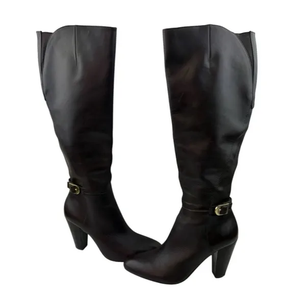 *Marc Fisher Shayna Tall Heeled Boots Womens 7.5 Brown Leather Classic Academia - Image 8