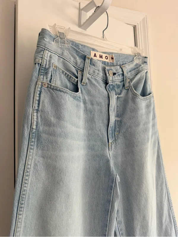 AMO Frida Crop Jeans 26 Light Wash High Rise Wide Leg Denim - Image 3