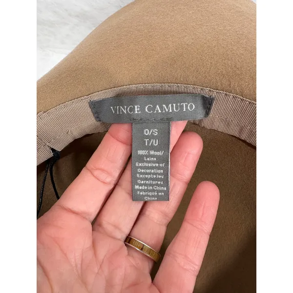 Vince Camuto Brown 100% Wool Floppy Wide Brim Hat with Gold Logo‎ Medallion OS - Image 7