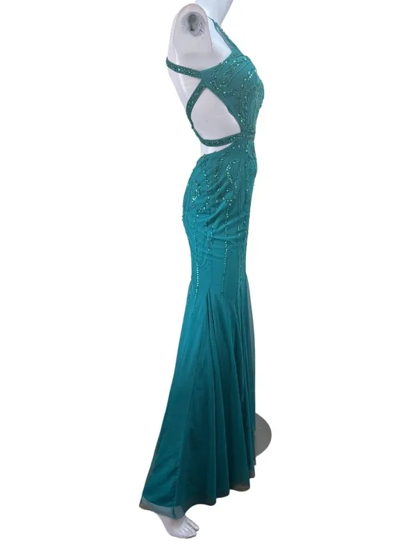 Y2K Sean Collection Beaded Teal Green Cutout Mermaid Trumpet Gown Sz 6 - Image 9