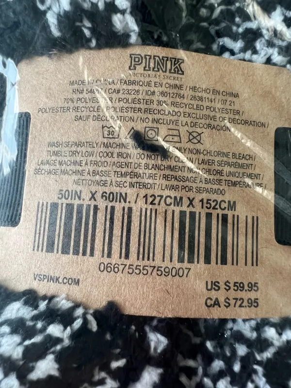 Victoria’s Secret VS pink black and white Pom Pom marshmallow knit blanket - Image 4