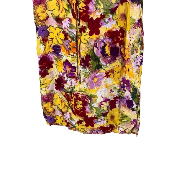 Floral Midi Skirt‎ Yellow Red Purple Tie Waist Casual Spring Summer Women - Image 3