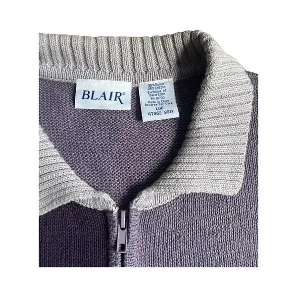 Blair Womens Purple Knit Sweater Vest Zip Up Embroidered Dove‎ Snowflake L 47862 - Image 2