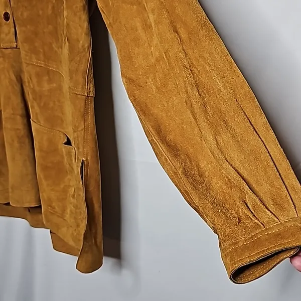 Harari leather soft suede tan pockets pull over collared warm heavy jacket sz M Size M - Image 2