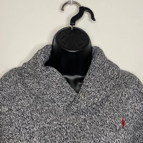 Polo Ralph Lauren Grey White Cable Knit Shawl Collar Sweater Sz Small - Image 3