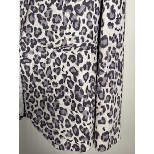 RACHEL ZOE Blazer‎ Large Grey Leopard Print Linen Blend Open Front Chic Career - Image 6