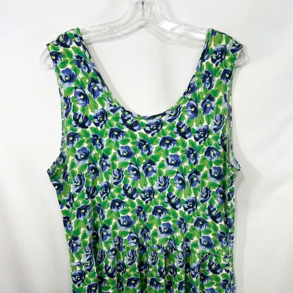 VTG The Eagle's Eye Large Midi Dress Floral Sleeveless Blue Green Bow 80s‎ 1600 - Image 9