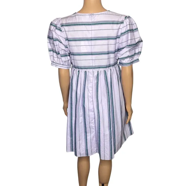 English Factory Puff Sleeve Striped Mini Dress size M Lilac Relaxed Babydoll New - Image 2