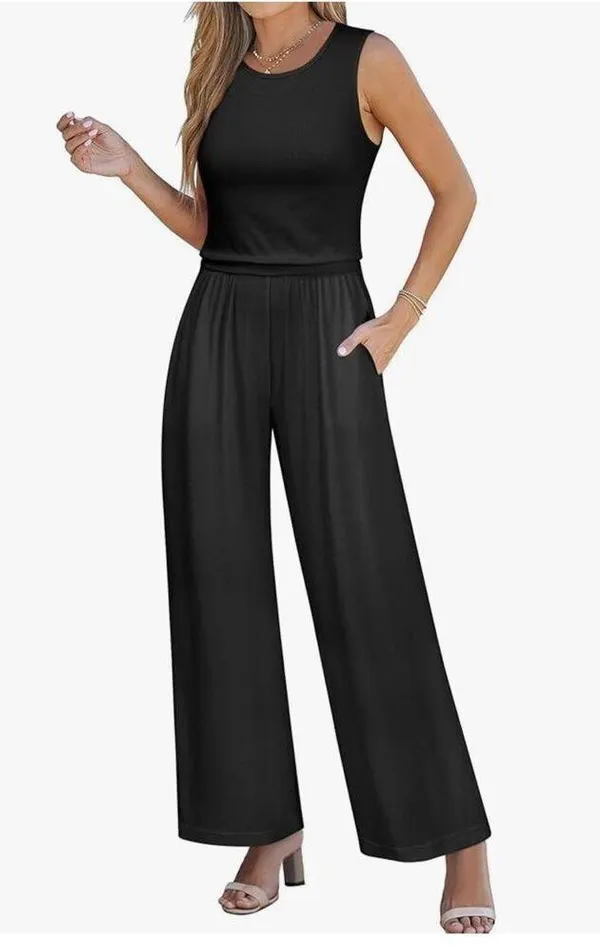 NEW Black Sleeveless Pockets Zipper Back Wide leg Jumpsuit XL - Image 6