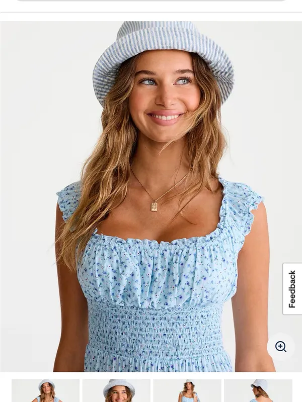 Aeropostale Light Blue Floral Smocked Mini Dress - Image 3