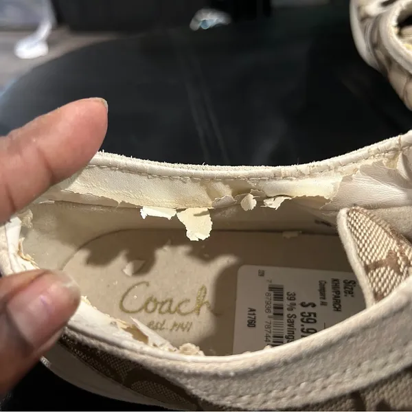 Women’s Coach Brown and Cream Sneakers Please see pics New but Peeling inside - Image 7