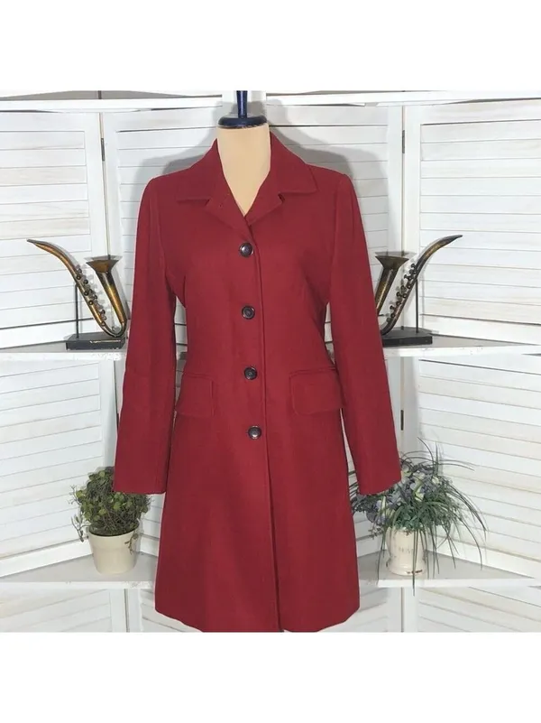 Banana Republic Wool Blend Pea Coat Red Burgundy Extra Small - Image 9