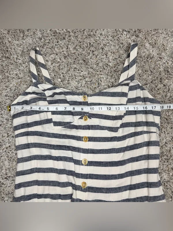 Anthropologie Maeve Linen Blend Striped Maxi Dress 10 Blue White Preppy Nautical - Image 7