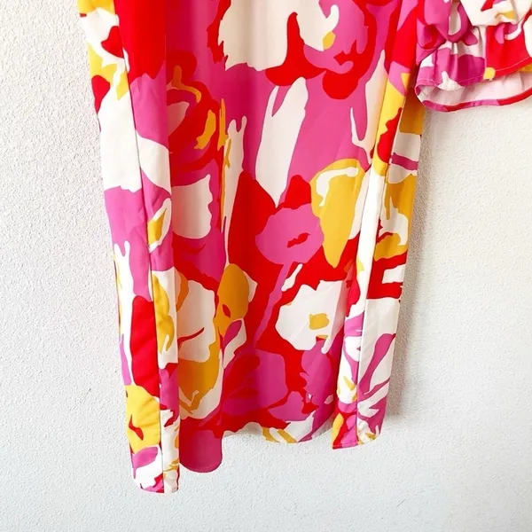 CROSBY by Mollie Burch Brooklyn Floral Coral Puff Sleeve Mini Dress - Image 4