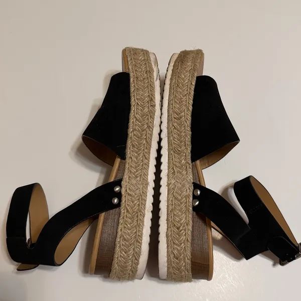 SODA black platform sandals, ankle strap, open front and back, jute accent, 7.5 - Image 13