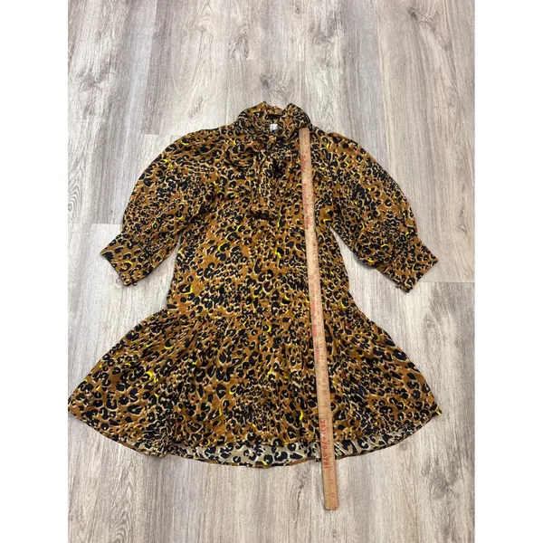 Hunter Bell New York Silk Leopard Print Tie Neck Drop Waist Mini‎ Dress XS Brown - Image 6