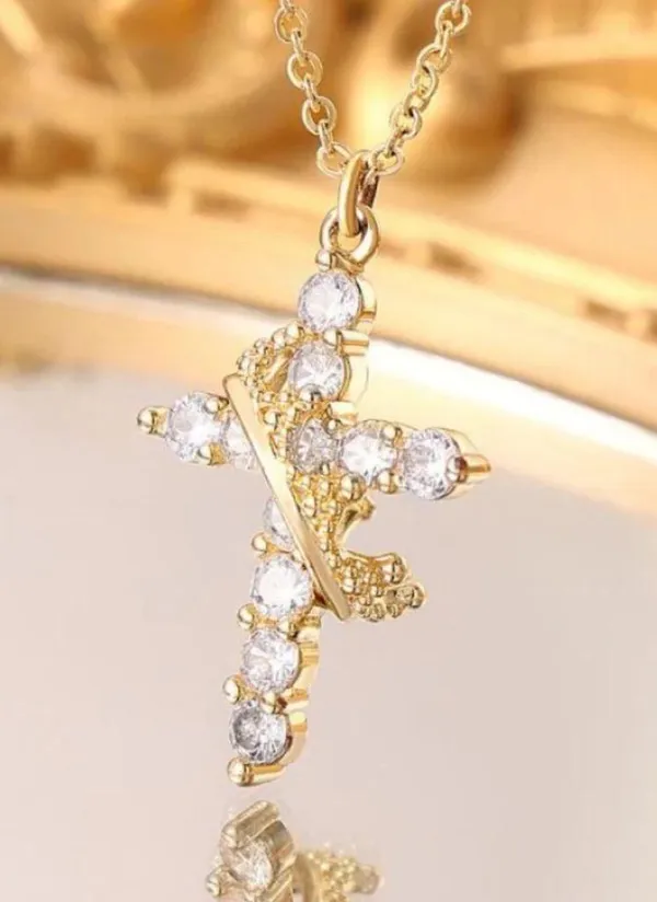 Cross Crown Zirconia Necklace Gold - Image 2