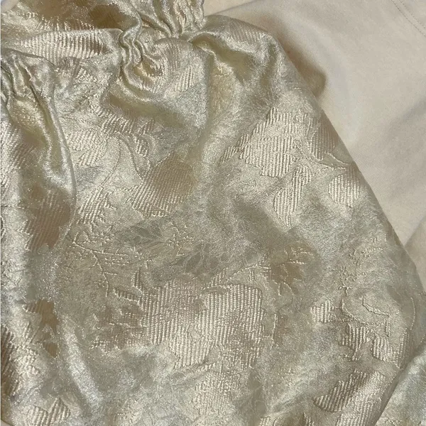 Anthropologie Short Sleeve Brocade Embossed Ruffle Tee Large Office Work Boho - Image 7