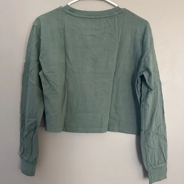Aeropostale Olive Green Cropped Diagonal Logo Graphic Print Tomboy Crew Tee S - Image 2